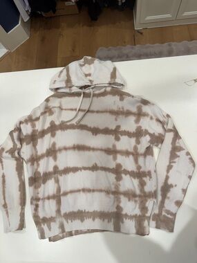 RD Style White and Brown Tie-Dye Hooded Sweatshirt